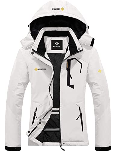 GEMYSE Women's Mountain Waterproof Ski Snow Jacket Winter Windproof Rain Jacket (White, XX-Large)
