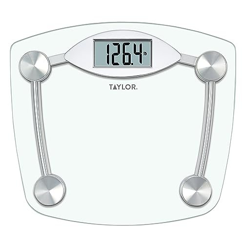 Taylor Digital Bathroom Scale, Highly Accurate Body Weight Scale, Instant On and Off, 400 lb, Sturdy Clear Glass with Chrome Finish Base