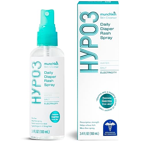 Munchkin HYP03 No Rub Daily Diaper Rash Spray with Hypochlorous, Award Winning, Removes Rash Causing Germs, Easy Application vs. Messy Creams, 100% Natural, 600 Sprays