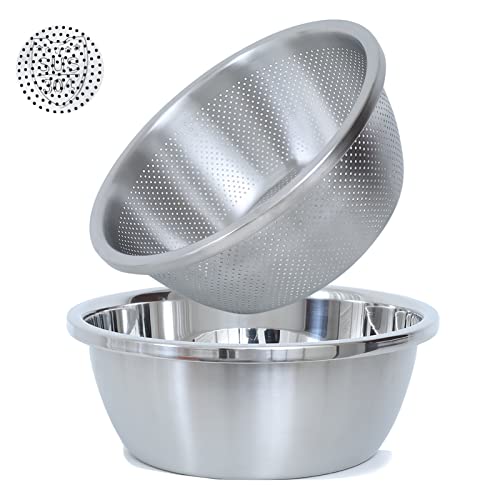 304 Stainless Steel Microporous Colander,2QT Large Capacity with Mixing Bowl For washing vegetables, fruit and rice and for draining cooked pasta(2PC)