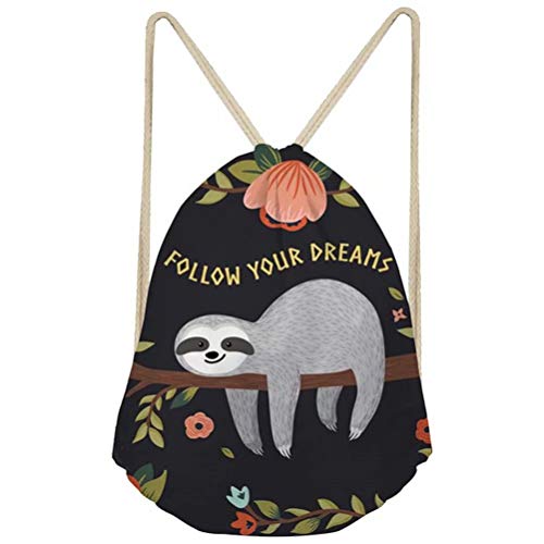 FOR U DESIGNS Follow Your Dreams Sloth Print Women Drawstring Backpack Children String Sack Gymbag for Outdoor Sport