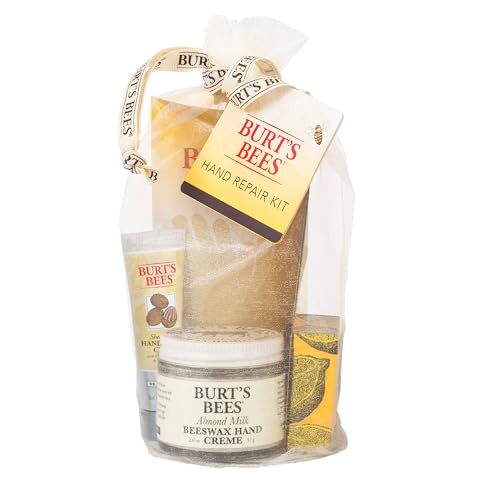 Burt's Bees Teacher Appreciation & Graduation Gifts Ideas - Hand Repair Set, 3 Hand Creams plus Gloves - Almond Milk Hand Cream, Lemon Butter Cuticle Cream, Shea Butter Hand Repair Cream
