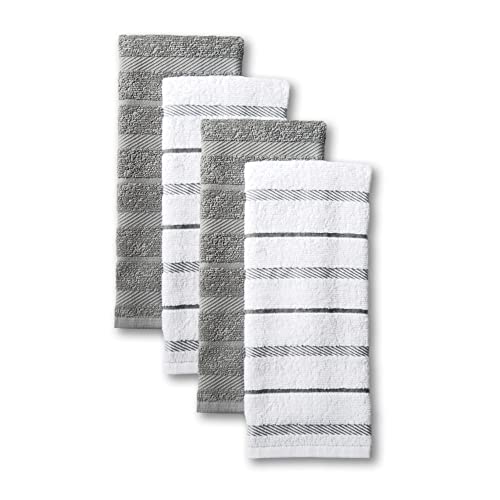 KitchenAid Albany Kitchen Towel 4-Pack Set, Cotton, Grey/White, 16'x26'