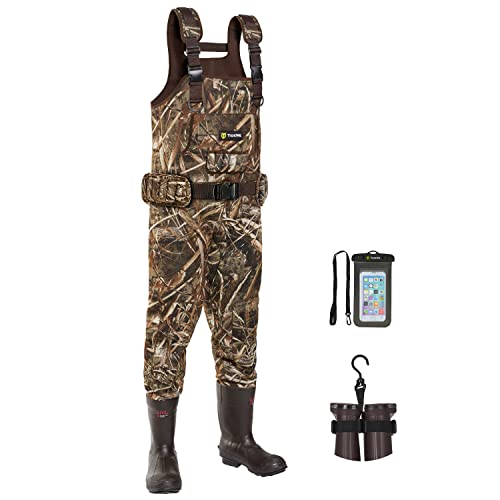 TIDEWE Chest Waders, Hunting Waders for Men Realtree MAX5 Camo with 600G Insulation, Waterproof Cleated Neoprene Bootfoot Wader, Insulated Hunting & Fishing Waders (Size 10)