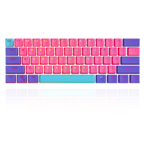 Guffercty kred GTSP PBT Keycaps for 60 Percent Keyboard Keycaps OEM Profile RGB Keycap Set with Key Puller for Cherry MX Switches GK61 Mechanical Gaming Keycaps (Pink)