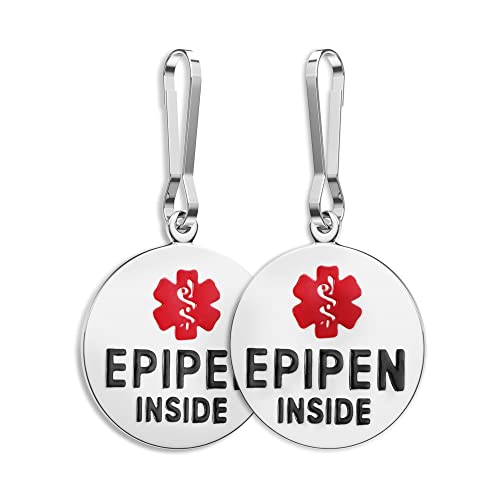 Divoti 1' Stainless Steel Dual-sided (1 UNIT) EpiPen Inside Bag Tag - Zipper Pull