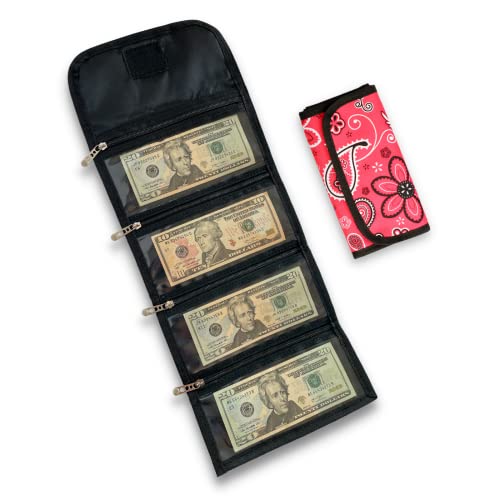 Money Organizer for Cash with 4 Zippers, Cash Wallet Envelope System, Cash Holder, Travel Money Wallet, Cash Organizer, Money Bag for Cash, Storage Pouch For Coins, Bills and Receipts - Paisley