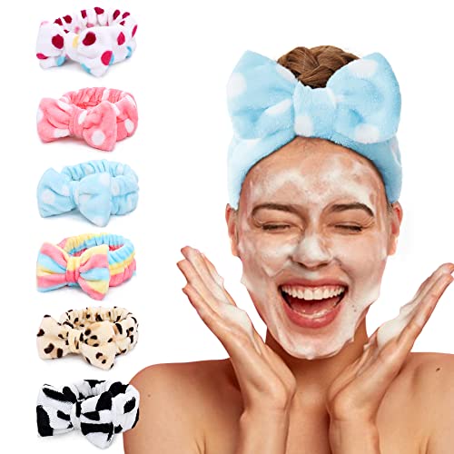 LADES Spa Headband – 6 Pack Bow Hair Band Women Facial Makeup Head Band Soft Coral Fleece Head Wraps For Shower Washing Face