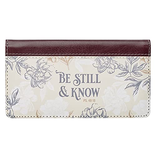 Checkbook Cover for Women Be Still and Know Neutral Floral Christian Wallet, Faux Leather Christian Checkbook Cover for Duplicate Checks & Credit Cards - Psalm 46:10