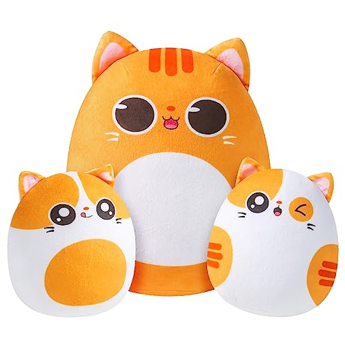 KMUYSL Cat Plush, 3 PCS Cat Plushies Toys, Kawaii Soft Stuffed Animals Plush Pillow Set for Kids Girls, Ideal Chrismas Birthday Gift