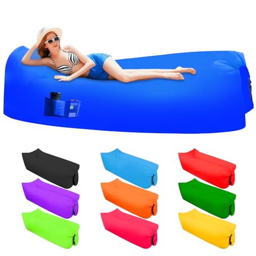 DERJLY Inflatable Lounger Air Sofa: Outdoor Portable Waterproof Proof Couch Chair Air Hammock with Travel Pouch Ground Pegs & 2 Pockets