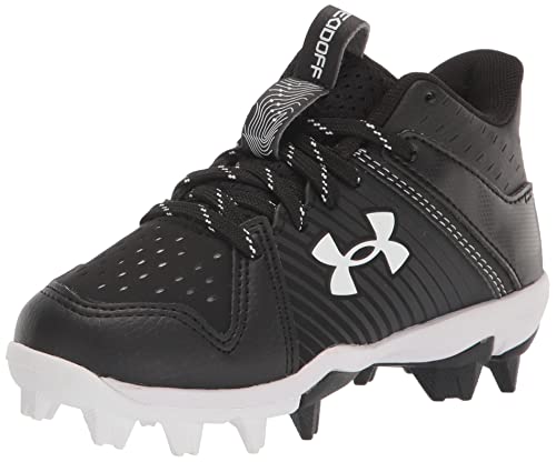 Under Armour Boy's Leadoff Mid Junior Rubber Molded Baseball Cleat Shoe, Black, 5 Big Kid