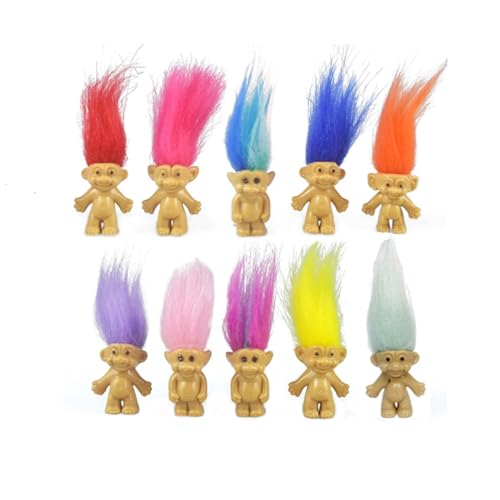 10PCS Mini Troll Dolls, PVC Vintage Trolls Lucky Doll Mini Action Figures 1.2' Cake Toppers Chromatic Adorable Cute Little Guys Collection, School Project, Arts Crafts, Party Favors