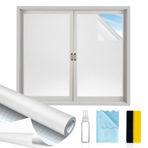 MAGIDEKOR Window Privacy Film with Installation Tools, Frosted Glass Window Film,Heat Blocking Static Clings Reusable Frosting Window Film for Bathroom Home Office,17.5 Inch X 6.5 Feet