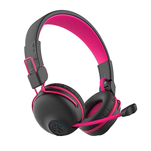 JLab JBuddies Play Gaming Wireless Kids Headset, Pink, 22+ Hour Bluetooth 5 Playtime 60ms Super-Low Latency for Mobile Gameplay, Retractable Boom Mic, AUX Cord Compatible w/Gaming Consoles