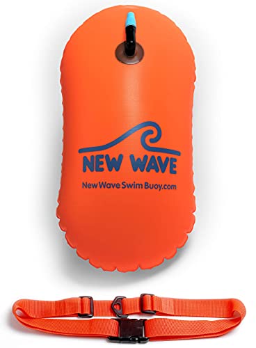 New Wave Swim Bubble for Open Water Swimmers and Triathletes - Swim Safety Buoy Float (Orange)
