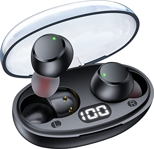 Wireless Earbuds Mini Ear Buds Bluetooth Headphones 5.3 IPX7 Waterproof Bluetooth Headsets Light-Weight Earphones with Microphone & Charging Case Digital Display for TV Phone PC Laptop Workout Black