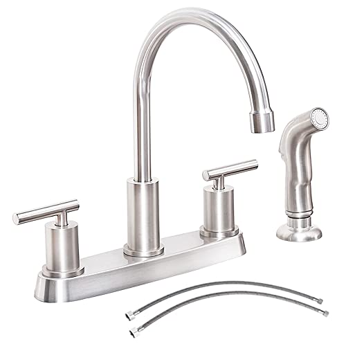 Kitchen Faucet with Sprayer, Brushed Nickel Kitchen Sink Faucet, 3 Hole or 4 Hole RV Faucet for Kitchen Sink, Stainless Steel Touch Kitchen Faucet with Side Sprayer, TDLKF24L