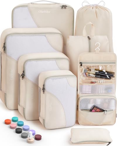 8 Pieces Packing Cubes for Travel, Sturdy Suitcase Organizer in 4 Sizes (Extra Large, Large, Medium, Small), OlarHike Luggage Cubes with Toiletry Bag, Travel Essentials, Cruise Ship Gifts for Women