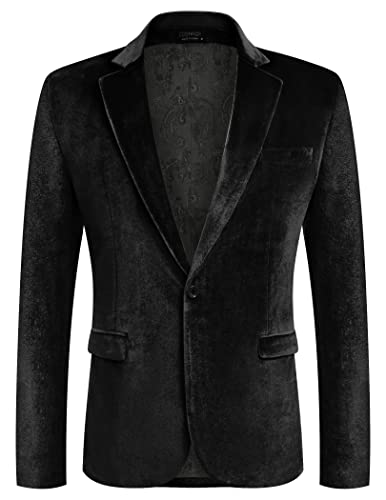 COOFANDY Velvet Jackets for Men New Years Eve Blazers Notched Lapel One-Button Wedding Blazers (Black XL)