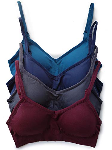 Kalon Women’s 4 Pack Demi Padded Bralette Wireless Comfortable Bra (S/M, Winter)