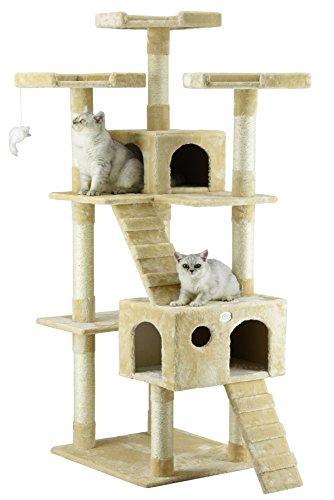 Go Pet Club 72' Tall Extra Large Cat Tree Kitty Tower Condo Cat House for Large Indoor Cats Play Scratch Hide Climb Activity Furniture with Toy, Beige