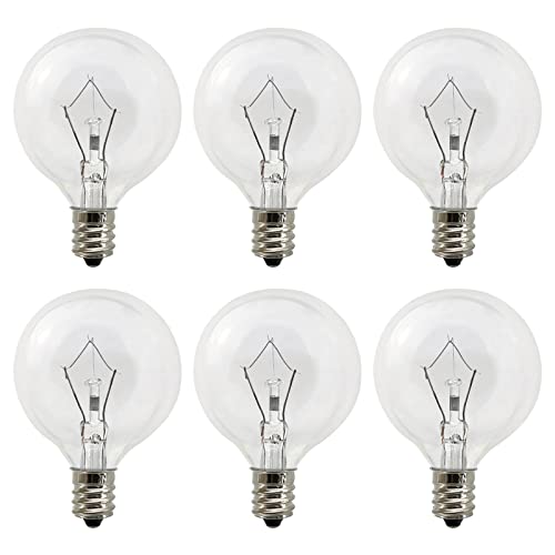 Wax Warmer Bulbs 6 Pack, G50 25 Watt Light Bulbs for Full Size Scentsy Warmers, E12 Base G16.5 Globe Clear scentsy bulb for Candle Wax Warmer, Long Lifespan, 120 Volt