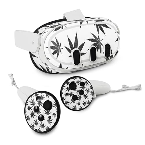 MightySkins Glossy Glitter Skin Compatible with Meta Quest 3 - Pot Leaves Black | Protective, Durable High-Gloss Glitter Finish | Easy to Apply