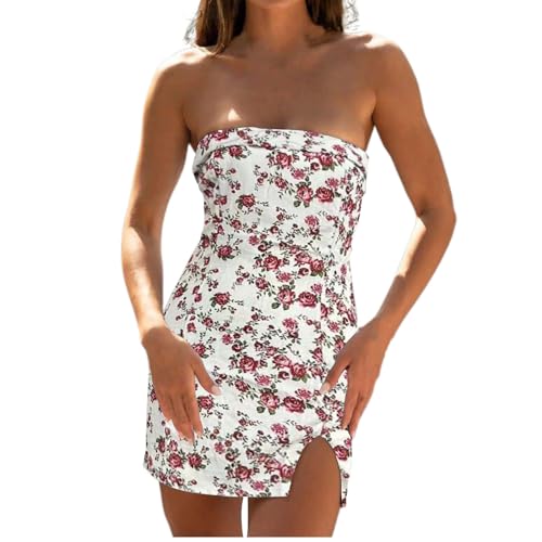 Wedding Guest Dress Fall 2023 Women Sexy Party Slit Dress Strapeless Tupe Tops Bodycon Tight Mini Night Party Wrap Short Dance Cocktail Prom Dress Sweater Dresses for Women 2023 Trendy