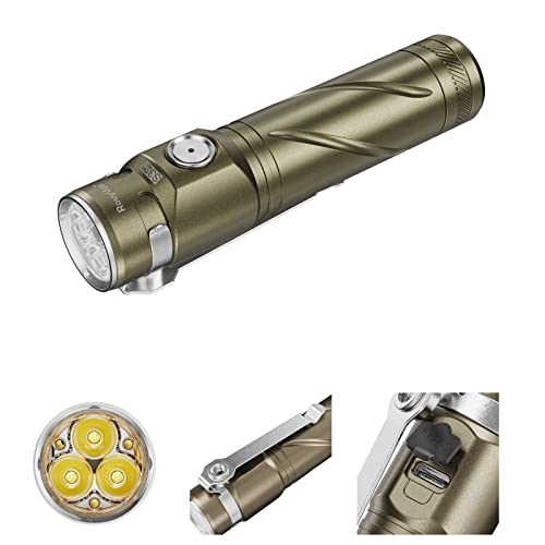 RovyVon S3Pro EDC Flashlight, 7075 Aluminum Alloy with 3 * 6500K Cool White LED, Max 2800 Lumen, USB-C Rechargeable Flashlight with Magnet Tail, Rotatable Pocket Clip, Power by Replaceable Battery