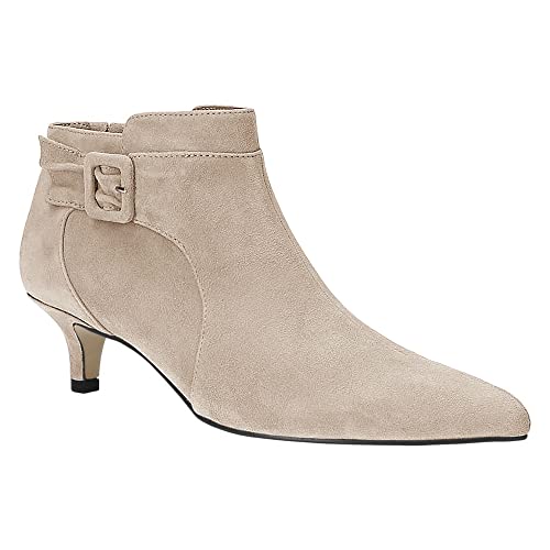 Juliet Holy Womens Pointed Toe Ankle Boots Kitten Heels Faux Suede Booties Side Zipper Dress Shoes, Beige, Size 9