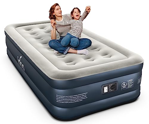 iDOO Luxury Twin Air Mattress with Built in Pump, 18' Raised Comfort Blow up Mattress, Durable Inflatable Mattress for Guests & Home, Air Bed, colchon inflable, Upgraded Four Chamber Technical Airbed