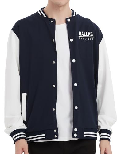 CLOR CITY CLASSIC Men's Women's Football Jacket Casual Bomber Jacket Windbreaker Lightweight Sweatshirt Coat Jacket - Navy L