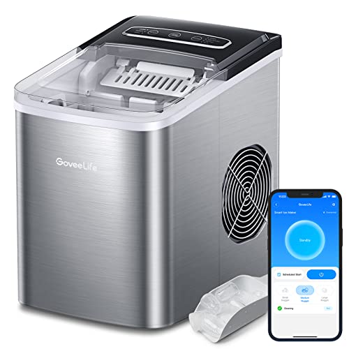 GoveeLife Smart Countertop Ice Makers, Self-Cleaning, Portable Ice Maker Works with Alexa, 9 Cubes Ready in 6min, 26lbs/24H, for Home Kitchen Party Camping, with Ice Scoop Ice Basket Stainless Silver
