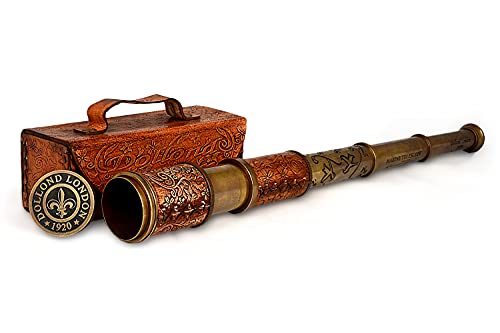 RII Antique Decor Spyglass, Pirate Telescope with Leather Case, Handheld Telescope for Adventure Enthusiasts, Monocular Nautical Decor for Gifting, Travellers, Dolland London, 17.5'