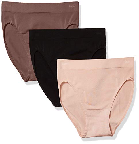 Wacoal Women's B Smooth Hi Cut Brief Panty 3 Pack, Rose dust, Deep Taupe, Black, Large
