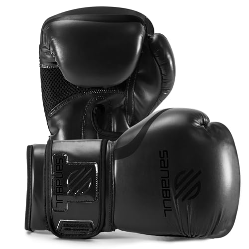 Sanabul Essential Gel Boxing Gloves | Kickboxing Gloves for Men & Women | Boxing Training & Sparring Gloves Muay Thai and Heavy Bag Training All Black, 12 oz