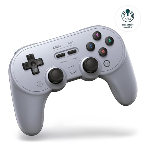 8Bitdo Pro 2 Bluetooth Controller for Switch, Hall Effect Joystick Update, Wireless Gaming Controller for Switch, PC, Android, and Steam Deck & Apple (Gray Edition)