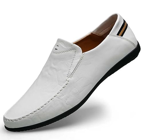 LUODENGLANG Loafer Premium Genuine Leather Men's Casual Shoes Slip On Mens Driving Penny Loafers for Men Lightweight Breathable White 11 M46