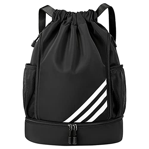 neyrat Water Resistant Drawstring Backpack Swim Gym Sport Draw String Back Bag with Shoes Compartment for Men Women Children (Black)