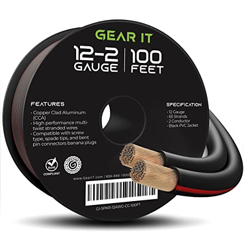 12AWG Speaker Wire, GearIT Pro Series 12 AWG Gauge Speaker Wire Cable (100 Feet / 30.48 Meters) Great Use for Home Theater Speakers and Car Speakers Black