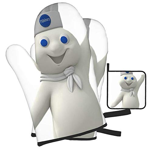 Woidxzxza Pillsbury Doughboy Oven Mitts and Pot Holders Set, Heat Resistant Kitchen Bake Gloves Non-Slip Pot Holders for Cooking, Baking,Grilling, Barbecue,BBQ