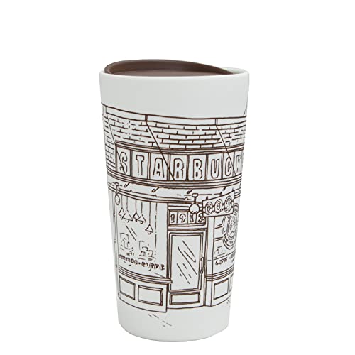 Starbucks The First Coffee Store Pike Place Storefront Soft Touch Ceramic Travel Mug, 12 oz