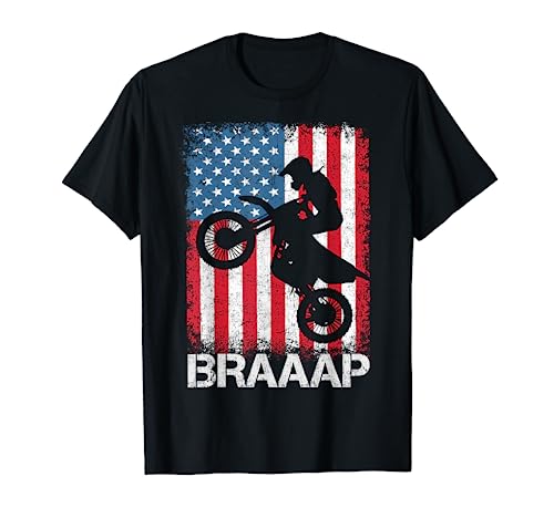 Braaap Vintage USA American Flag Tee Motocross Dirt Bike T-Shirt