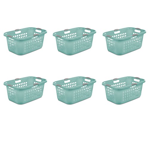 Sterilite 2 Bushel Ultra Laundry Basket, Large, Plastic with Comfort Handles to Easily Carry Clothes to and from the Laundry Room, Aqua, 6-Pack