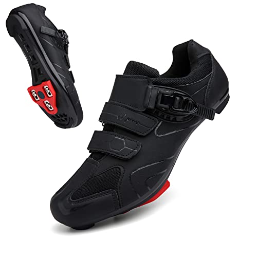 Vicogn Mens Womens Cycling Shoes Compatible with Peloton Indoor Bicycle Pedals Clip in Road Bike Shoes Pre-Installed with Look Delta Cleats (Black,US 6.5) 40