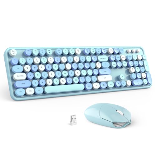GEEZER Wireless Keyboard and Mouse Combo - Sky Blue Full-Sized Colorful Keyboard 104 Keys - USB 2.4 G Receiver Plug Play with Round Keycap Typewriter Keyboards, for Windows, PC, Laptop, Desktop