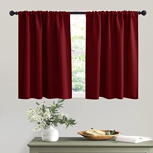 RYB HOME Blackout Curtains for Half Window Kitchen Curtains, Thermal Insulated Curtain Panels for Bedroom/Living Room, 42 x 36 inches Each Panel, Burgundy Red, 2 Panels