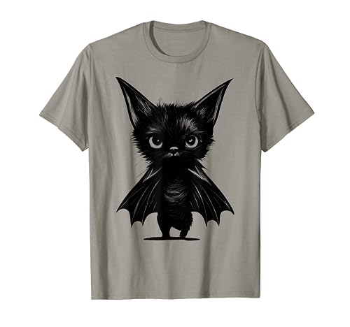Halloween: Grumpy Black Kitten In Bat Costume T-Shirt