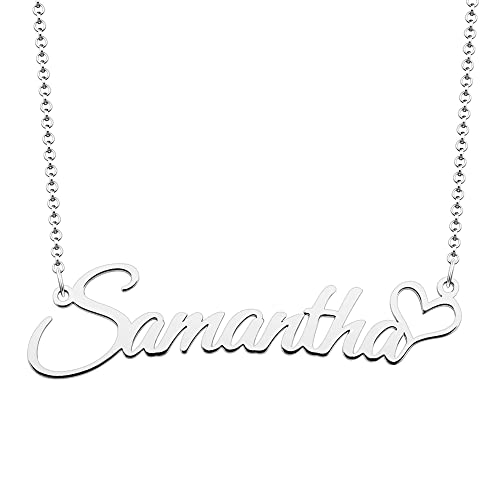 Lifequeen Custom Name Necklace Personalized Womens Name Necklace Gold Name Plate Necklace with Name Heart Customized Gift for Girls Boys Men